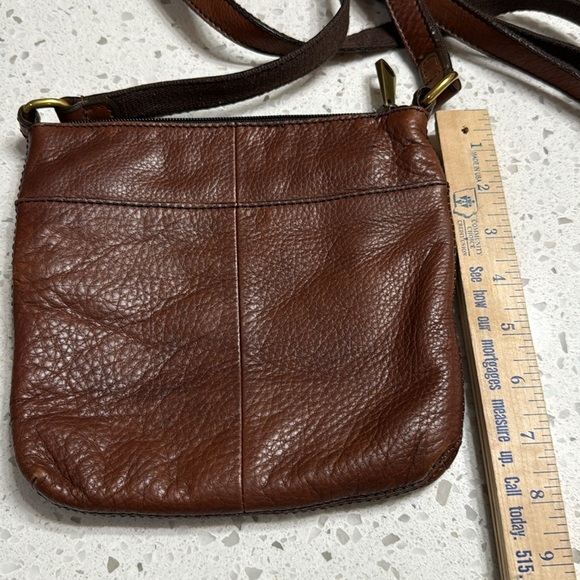 Fossil Rich Brown cognac Leather Crossbody Bag brass hardware Y2K boho western - Picture 5 of 9